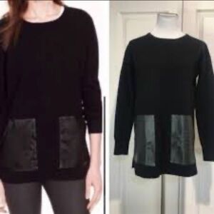 Zara Women's Black Knit Sweater with Faux Leather Pockets